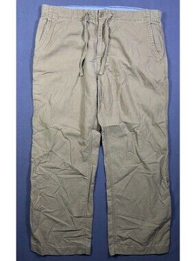 GAP Size XL Baggy Wide Leg 40x32 Linen Blend Drawstring Khaki Pants Summer Beach